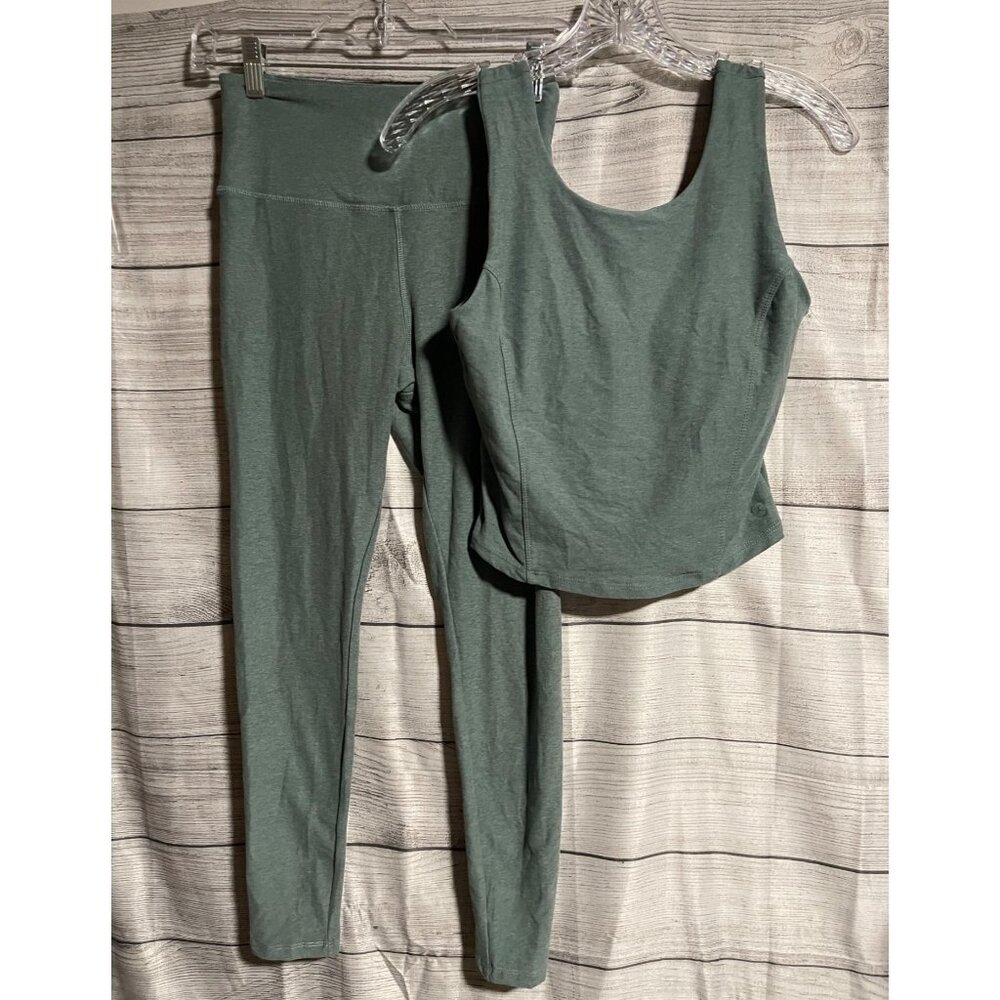 Danskin Womens Activewear Set Crop Tank Top Leggings XS Gym Yoga Workout Green